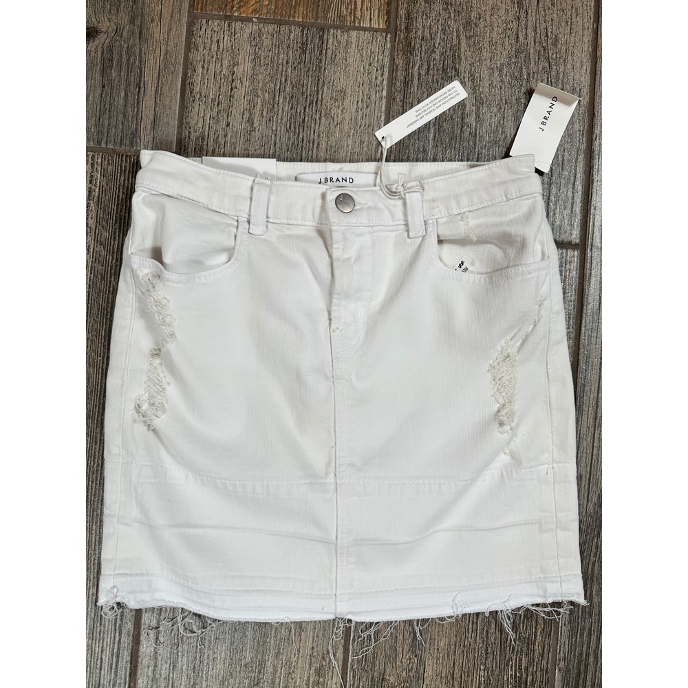 J Brand Leila White Denim Mini Skirt Sizeā 26 Distressed Raw Hem